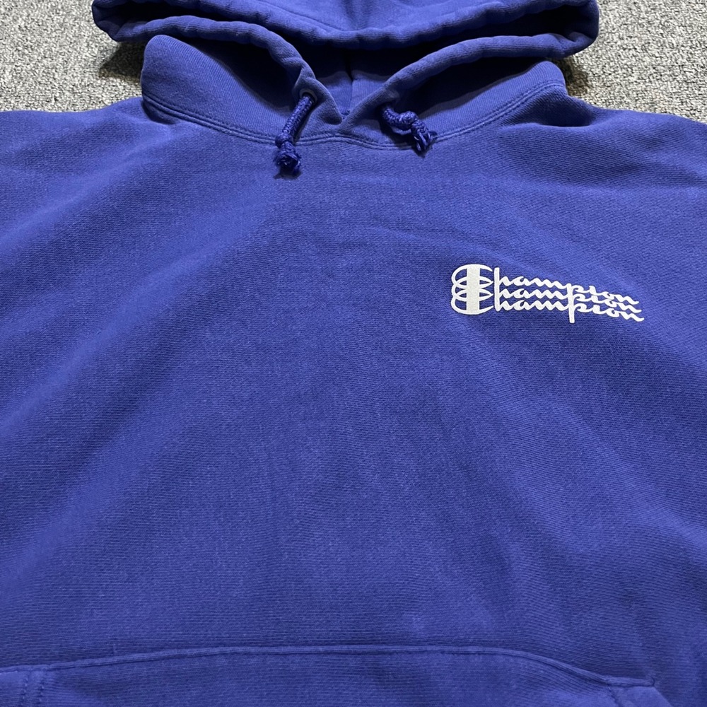 Vintage Champion Reverse Weave Hoodie Purple Sweatshirt M Triple Logo Pullover - Picture 8 of 8